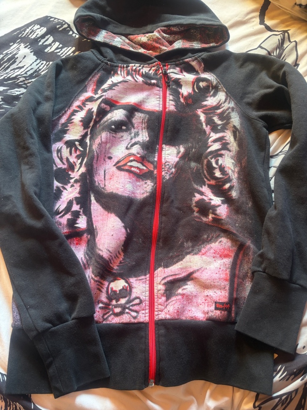 Iron Fist Black Hoodie Sweater with Pink and Red Graphic